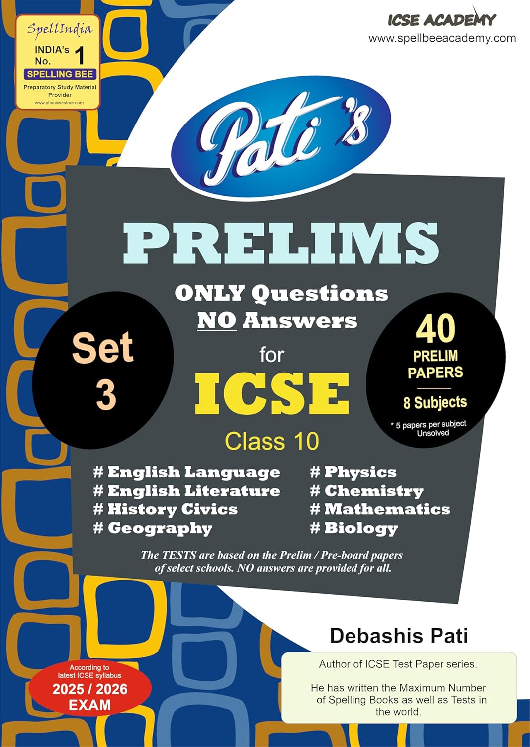 Set 3 : ICSE Class 10 School - 2025 Board Exams - 20 Prelim Papers Unsolved of 8 Subjects - 5 papers per subject : (English Literature, English Language, History Civics, Geography, Physics, Chemistry, Maths and Biology)